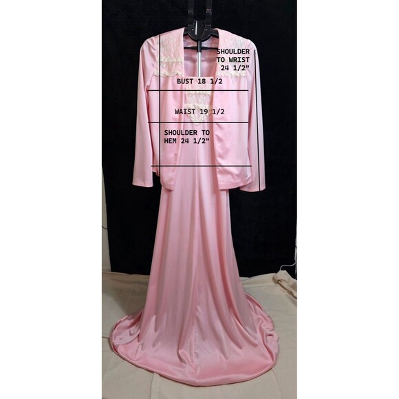Vintage 1970s Pink Rayon w/ Lace Nightgown & Bed Jacket Set Vintage Sleepwear - Picture 7 of 10